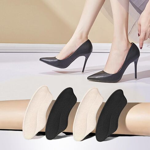 Heel Grips Liner Cushions Inserts for Loose Shoes, Pads Snugs for Shoe Too Big Men Women, Filler Improved Shoe Fit and Comfort, Stop Heel Slip and Blister (2 Pairs) (Pale Apricot+Black) in Saudi Arabia