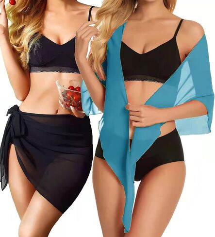 تنورة ملفوفة للسيدات مكونة من قطعتين من ملابس السباحة Beach Sarong Chiffon لبدلة السباحة البيكيني in Kuwait