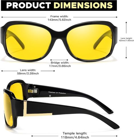 نظارات القيادة الليلية LVIOE للنساء مضادة للوهج تلتف حول نظارات الرؤية الليلية نظارات ليلية صفراء مستقطبة in Kuwait