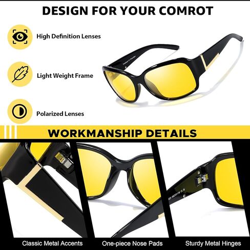 نظارات القيادة الليلية LVIOE للنساء مضادة للوهج تلتف حول نظارات الرؤية الليلية نظارات ليلية صفراء مستقطبة in Kuwait