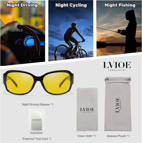 نظارات القيادة الليلية LVIOE للنساء مضادة للوهج تلتف حول نظارات الرؤية الليلية نظارات ليلية صفراء مستقطبة in Kuwait