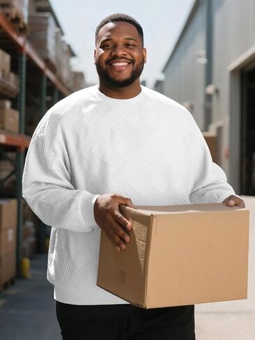 Big and Tall Pullover Hoodie for Men 3XL-8XL – Soft Jacquard Knit Oversized Sweatshirt with Ribbed Cuffs & Hem in Kuwait