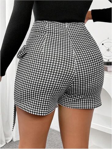 GORGLITTER Women's Bow Knot Asymmetrical Mini Skort Houndstooth High Waisted Wrap Bodycon Shorts Business Casual 2025 in Saudi Arabia
