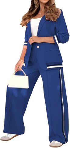 2025 Temperament Solid Color Ribbed Suit Blazer Sets Women 2 Piece Outfits High Rise Straight Leg Pants Sets in Saudi Arabia