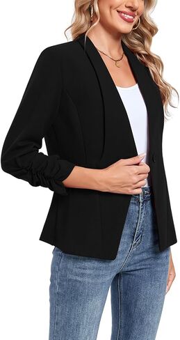 MINTLIMIT Womens Blazer 3/4 Rcuhed Sleeve Button Lightweight Collarless Blazer Business Work Office Jacket Blazers in Saudi Arabia