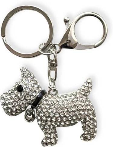 Scottie Keychain - Rhinestones, Gold Filigree Back, Drawstring Bag - 3.75" Long - Scottish Terrier (Clear) in Saudi Arabia