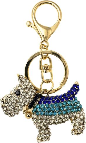 Scottie Keychain - Rhinestones, Gold Filigree Back, Drawstring Bag - 3.75" Long - Scottish Terrier (Clear) in Kuwait