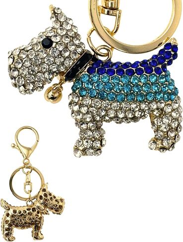 Scottie Keychain - Rhinestones, Gold Filigree Back, Drawstring Bag - 3.75" Long - Scottish Terrier (Clear) in Kuwait