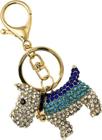Scottie Keychain - Rhinestones, Gold Filigree Back, Drawstring Bag - 3.75" Long - Scottish Terrier (Clear) in Kuwait