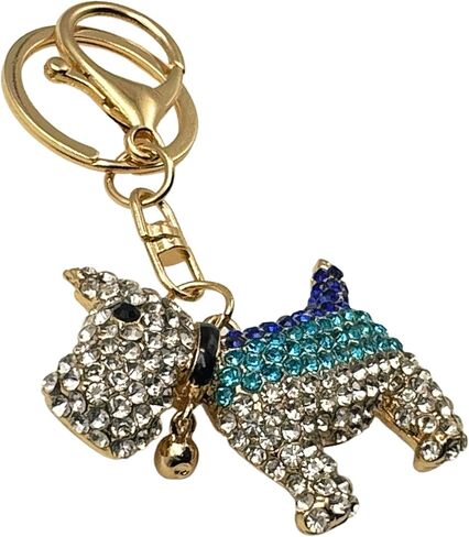 Scottie Keychain - Rhinestones, Gold Filigree Back, Drawstring Bag - 3.75" Long - Scottish Terrier (Clear) in Kuwait