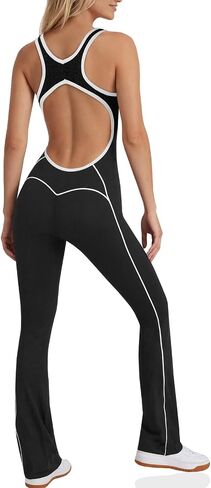 Fisoew Womens One Piece Workout Jumpsuits Backless Scoop Neck Bodysuit Sleeveless Gym Yoga Leggings Romper in Saudi Arabia