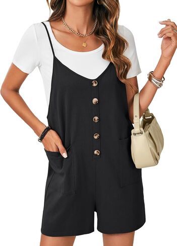 LYANER Women's Casual Summer Sleeveless Romper Loose Adjustable Spaghetti Strap Button Front Stretchy Shorts Jumpsuits in Saudi Arabia