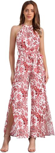 Allegra K Casual Sleeveless Jumpsuit for Women's Boho Pattern Tie Halter Neck Beach Slit Wide Leg Pants in Saudi Arabia