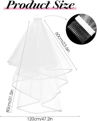 Short Wedding Veil, 2 Tiers White Bridal Veil with Comb Satin Edge Tulle Veils for Women Wedding Bachelorette Party in Saudi Arabia
