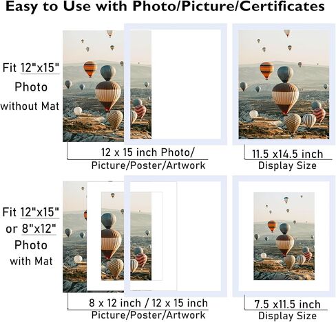 إطار صورة مقاس 12 × 15 مع حصيرة، عرض 8 × 12 مع حصيرة أو 12 × 15 بدون حصيرة، إطارات صور خشبية 12 × 15 للتعليق على الحائط، عبوة واحدة، أسود in Saudi Arabia