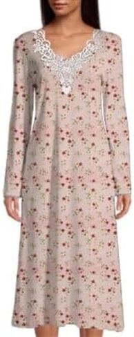 Open Back Nightgown Women Long Sleeve-Bedridden-Floral Print-Snap-Lace Trim-Patient Gown in Kuwait