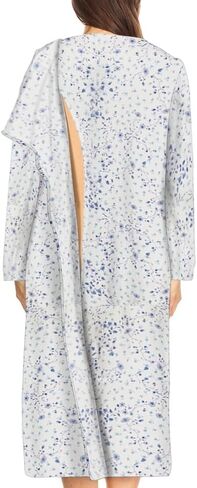 Open Back Nightgown Women Long Sleeve-Bedridden-Floral Print-Snap-Lace Trim-Patient Gown in Kuwait