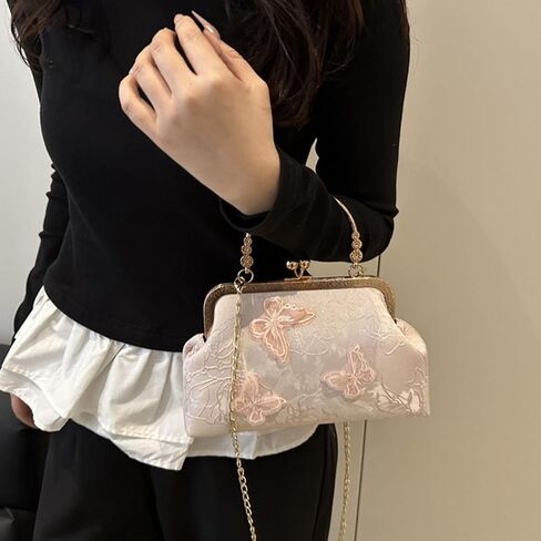 Women Evening Bag, Elegant Embroidery Butterfly Clutch Purse, Vintage Crossbody Shoulder Bag, Bridal Wedding Handbag in Kuwait