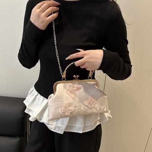 Women Evening Bag, Elegant Embroidery Butterfly Clutch Purse, Vintage Crossbody Shoulder Bag, Bridal Wedding Handbag in Kuwait
