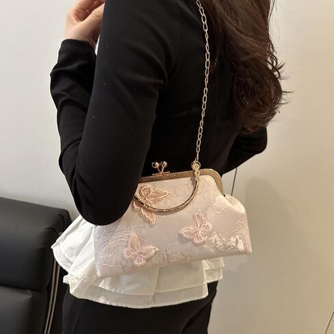 Women Evening Bag, Elegant Embroidery Butterfly Clutch Purse, Vintage Crossbody Shoulder Bag, Bridal Wedding Handbag in Kuwait