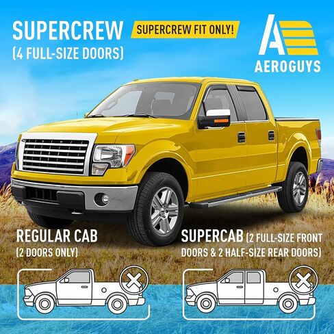 منحرفات نافذة متينة للغاية، واقيات نافذة داخل القناة، واقيات مطر مناسبة لسيارة Ford F150 2009-2014 SuperCrew، أقنعة الشمس، فتحة تهوية الرياح للظلال، ملحقات السيارة الخارجية - 4 قطع. AG0952 in Saudi Arabia