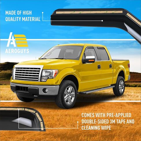 منحرفات نافذة متينة للغاية، واقيات نافذة داخل القناة، واقيات مطر مناسبة لسيارة Ford F150 2009-2014 SuperCrew، أقنعة الشمس، فتحة تهوية الرياح للظلال، ملحقات السيارة الخارجية - 4 قطع. AG0952 in Saudi Arabia