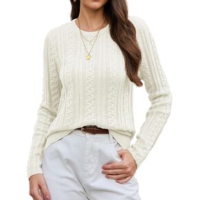 YUCOLEN Womens Sweater Cable Knit Long Sleeve Pullover Top Casual Crew Neck 2025 Fall Trendy Lightweight Sweaters Outfits in Kuwait