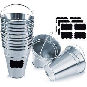 دلاء معدنية مجلفنة مع ملصقات سبورة ومجارف مطبخ بلاستيكية صغيرة مقاس 5.5 بوصة - طقم مكون من 6 قطع in Kuwait