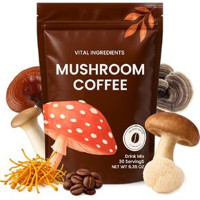 Mushroom Coffee Infused with 6 Adaptogens and MCT Oil, Instant Coffee Alternative for Energy, Focus, Gut Health, Immunity with Lions Mane & Turkey Tail, 30 Servings in Saudi Arabia