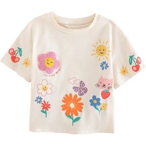 تي شيرت SOLY HUX للفتيات الصغيرات برسومات وأكمام قصيرة ورقبة دائرية فضفاضة وجذابة ملابس صيفية in Kuwait