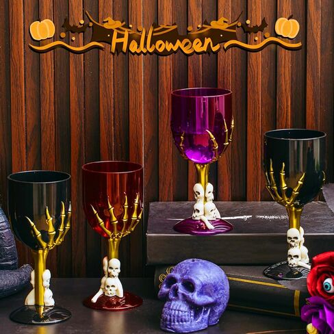 Sliner 12 Pcs Halloween Skull Claw Goblet Wine Cup 10 oz Gothic Skull Wine Goblet Skeleton Design Cup Creepy Claw Mug for Halloween Party Bar Fancy Haunted House Martini Drinking KTV Store in Kuwait