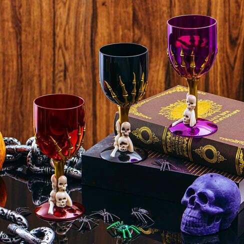 Sliner 12 Pcs Halloween Skull Claw Goblet Wine Cup 10 oz Gothic Skull Wine Goblet Skeleton Design Cup Creepy Claw Mug for Halloween Party Bar Fancy Haunted House Martini Drinking KTV Store in Kuwait