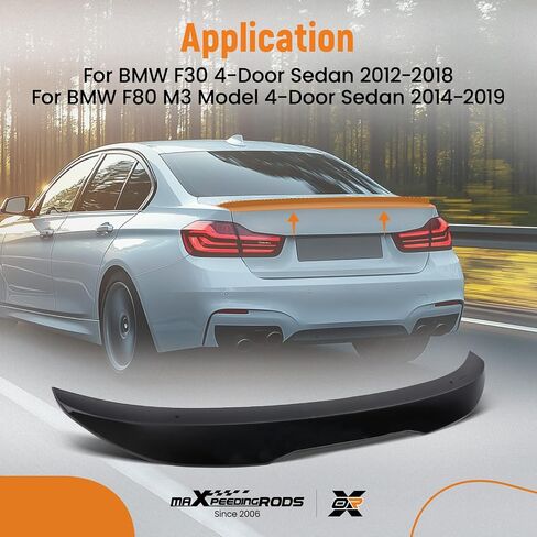 جناح سبويلر طراز maxpeedingrods PSM يناسب سيارة BMW F30 ذات 4 أبواب سيدان 2012-2018 وBMW F80 M3 موديل 4 أبواب سيدان 2014-2019، سبويلر منقار البط للسيارة، أسود لامع in Saudi Arabia