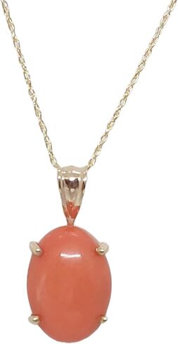 Lucky&Store PINK CORAL Oval Pendant 14k Yellow Gold/Necklace/Charm in 14k Yellow Gold 18 Inches ROPE Chain for a Pink Coral LOVER. in Saudi Arabia