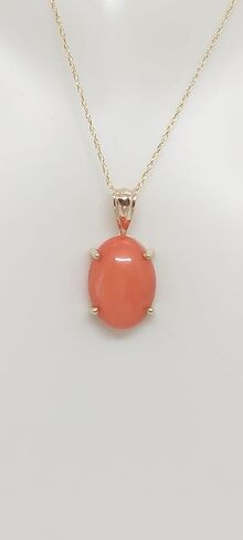 Lucky&Store PINK CORAL Oval Pendant 14k Yellow Gold/Necklace/Charm in 14k Yellow Gold 18 Inches ROPE Chain for a Pink Coral LOVER. in Saudi Arabia