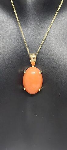 Lucky&Store PINK CORAL Oval Pendant 14k Yellow Gold/Necklace/Charm in 14k Yellow Gold 18 Inches ROPE Chain for a Pink Coral LOVER. in Saudi Arabia