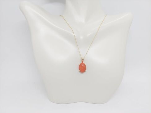 Lucky&Store PINK CORAL Oval Pendant 14k Yellow Gold/Necklace/Charm in 14k Yellow Gold 18 Inches ROPE Chain for a Pink Coral LOVER. in Saudi Arabia