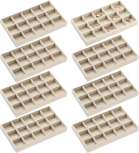 Highergo 8 Pcs Small Velvet Jewelry Trays Stackable Drawers Organizer Ring Earring Storage Trays, 8.3x4.7x1''(7 Long Slots) in Saudi Arabia