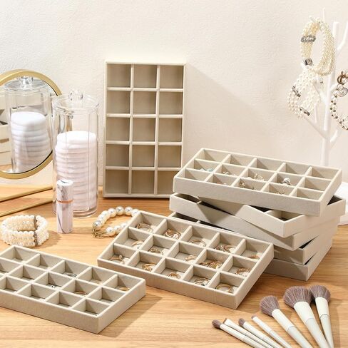 Highergo 8 Pcs Small Velvet Jewelry Trays Stackable Drawers Organizer Ring Earring Storage Trays, 8.3x4.7x1''(7 Long Slots) in Saudi Arabia