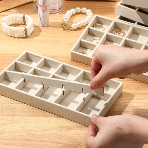 Highergo 8 Pcs Small Velvet Jewelry Trays Stackable Drawers Organizer Ring Earring Storage Trays, 8.3x4.7x1''(7 Long Slots) in Saudi Arabia