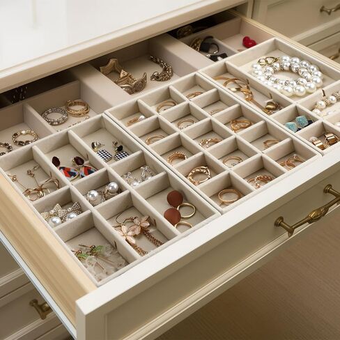 Highergo 8 Pcs Small Velvet Jewelry Trays Stackable Drawers Organizer Ring Earring Storage Trays, 8.3x4.7x1''(7 Long Slots) in Saudi Arabia