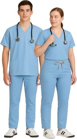 Unisex Hospital Scrubs Set – Stretch V-Neck Top & Pants for Men & Women | Dental Medical Uniform for Nurses & Doctors in Saudi Arabia
