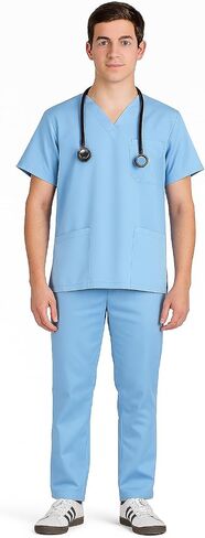 Unisex Hospital Scrubs Set – Stretch V-Neck Top & Pants for Men & Women | Dental Medical Uniform for Nurses & Doctors in Saudi Arabia