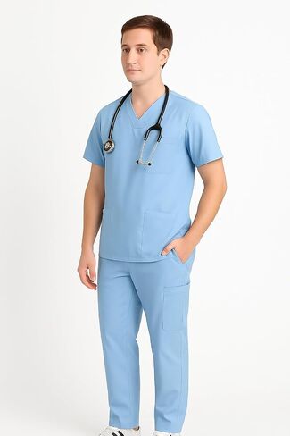 Unisex Hospital Scrubs Set – Stretch V-Neck Top & Pants for Men & Women | Dental Medical Uniform for Nurses & Doctors in Saudi Arabia