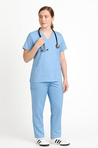 Unisex Hospital Scrubs Set – Stretch V-Neck Top & Pants for Men & Women | Dental Medical Uniform for Nurses & Doctors in Saudi Arabia