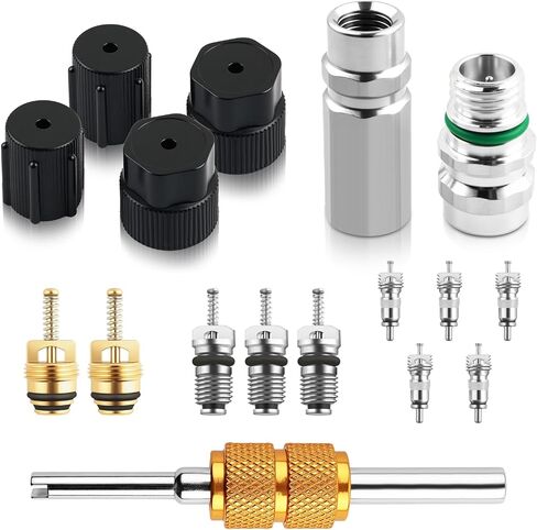 17PCS Car Air Conditioner Valve Core Tool Kit,Portable A/C Valve Stem Core Set Includes Cores Tool/Cores Port/Cap for Improving Cooling Capacity,Professional R134A R12 AC Tools in Saudi Arabia