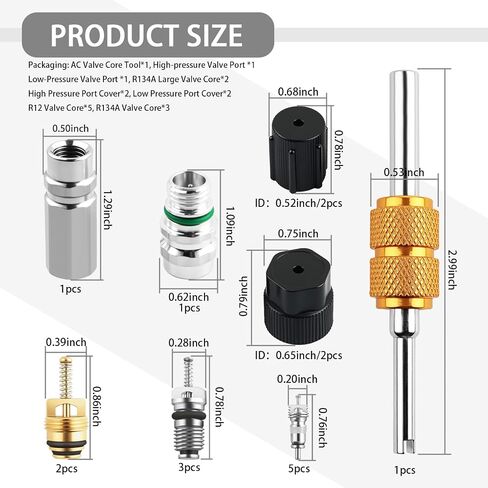 17PCS Car Air Conditioner Valve Core Tool Kit,Portable A/C Valve Stem Core Set Includes Cores Tool/Cores Port/Cap for Improving Cooling Capacity,Professional R134A R12 AC Tools in Saudi Arabia