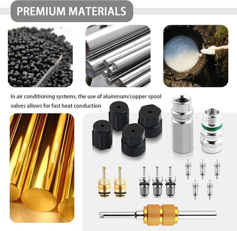 17PCS Car Air Conditioner Valve Core Tool Kit,Portable A/C Valve Stem Core Set Includes Cores Tool/Cores Port/Cap for Improving Cooling Capacity,Professional R134A R12 AC Tools in Saudi Arabia