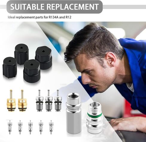 17PCS Car Air Conditioner Valve Core Tool Kit,Portable A/C Valve Stem Core Set Includes Cores Tool/Cores Port/Cap for Improving Cooling Capacity,Professional R134A R12 AC Tools in Saudi Arabia