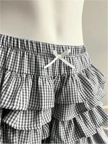 GORGLITTER Women's Gingham Ruffle Shorts Y2K Tiered Ruffle Elastic Waist Bow Mini Shorts in Saudi Arabia